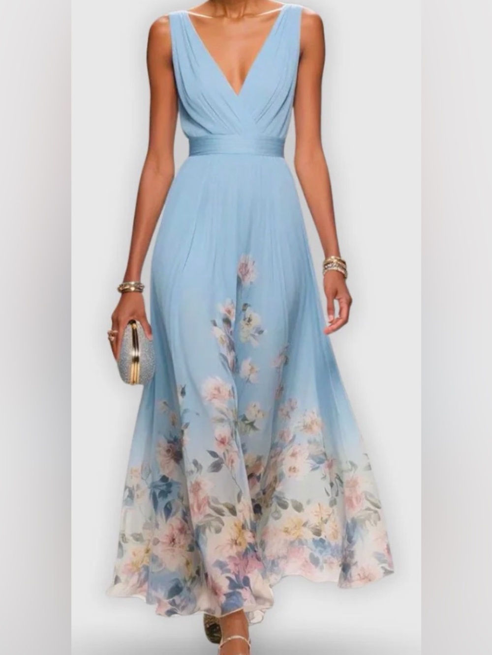 Sky Blue Floral Maxi Dress